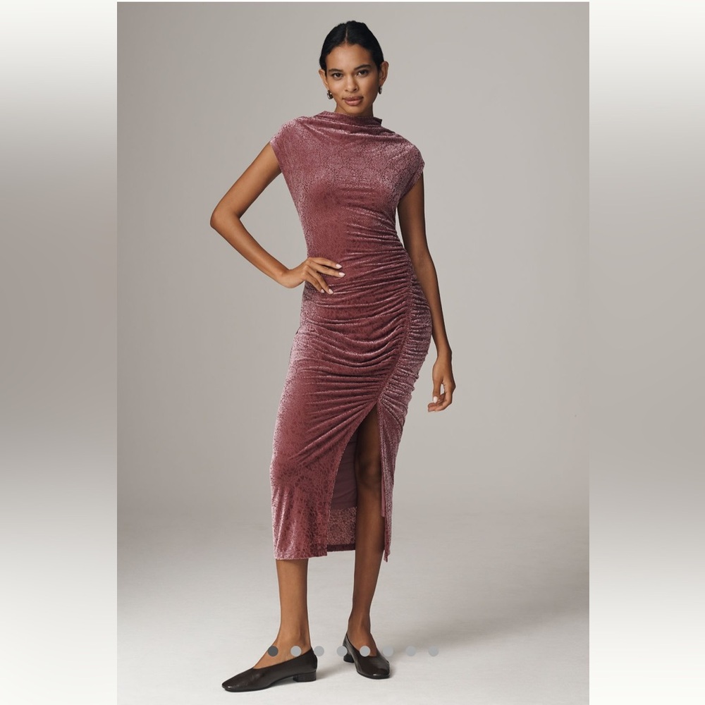 The Maya Ruched Cowl-Neck Dress: Mesh
Edition: Velvet Edition